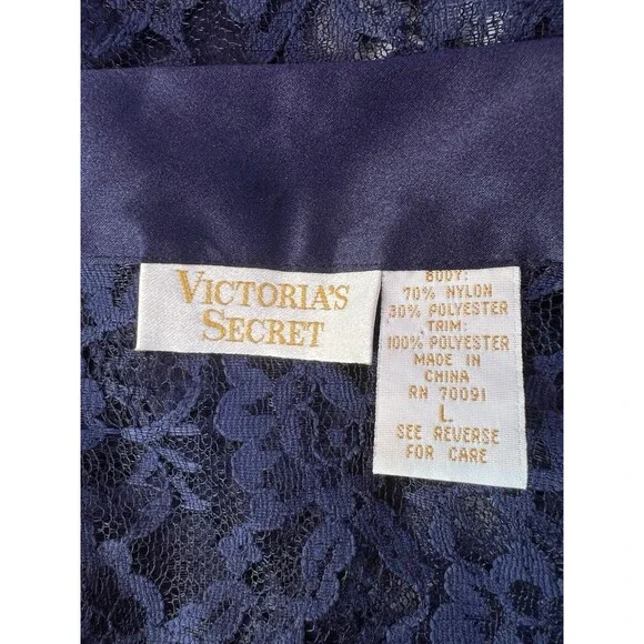 Vintage Victoria's Secret Gold Label Satin Collar Navy Lace Top Short Sleeve - Picture 3 of 7